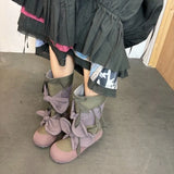 KYLETHOMASW  -  Niche Design Round-toe Long-thigh Boots for Women New Big-toe Strap-on Bow Fashion Flat Shoes