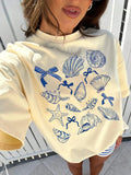 KYLETHOMASW  -  Summer American Retro Y2K Marine Animal Conch Bow Pattern T-shirt Women Tops O-neck Loose Casual Street Short Sleeve Top