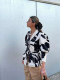 KYLETHOMASW  -  Elegant Flower Printed Women's Lace Up Shirt Chic Lapel V Neck Long Puff Sleeves Coat New Spring Lady Fashion Streetwear Shirts