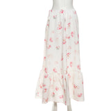 KYLETHOMASW  -  Flower Print 2 Piece Set Woman Halter Low-Neck Bow Decoration Tank Tops+Ruffles Long Skirts Beach Style Elegant Outfits