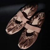 KYLETHOMASW  -  Women's Satin Ballet Flats Elegant Bow Mary Jane Shoes Elastic Strap Soft Sole Round Toe Daily Commute Ladies Flat Dress Shoes