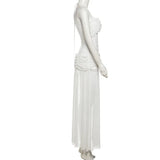 KYLETHOMASW  -  Mesh Patchwork Maxi Dress Women Halter Sexy Off Shoulder Backless Splits Gown Midnight Prom Party Ruched Elegant Dress