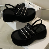 Kylethomasw Bling Rhinestone Thick-Soled Open Toe Women Sandals 2025 Summer Fashion Design Retro Roman Ankle Strap Women Beach Slippers