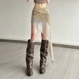 KYLETHOMASW  -  Knitted Elegant Skirt Women Low Waist Patchwork Irregular Hip-Covering Street Fashion Versatile Casual Sweet Style Bottom