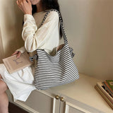 KYLETHOMASW  -  Korean Canvas Women Shoulder Bag Female Student Tote Shopper Bag Stripe Large Fashion Ladies Hand Bags Girl Woman Handbags