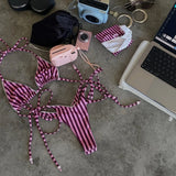 KYLETHOMASW  -  Striped Two Pieces Bikini Swimsuit with Cover Up Swimwear Women Bathing Suit Short Pants Micro Bikini Set Swimming Suits Biquini