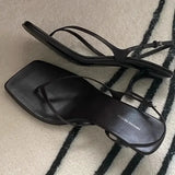 KYLETHOMASW  -  Retro Square Toe Clip Toe Sandals Kitten Heel Back Strap Brown Solid Concise French Style Sexy Fashion Women Shoes Summer Casual
