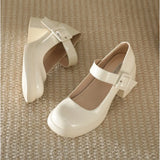 KYLETHOMASW  -  High Heels Women's Summer Word Belt Mary Jane Single Shoes Thick Heel Light Mouth Buckle High Heel Leather Shoes Women Pumps