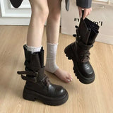 KYLETHOMASW  -  Mid Calf Women Boots Flats Platform Shoes Lace Up Casual Shoes Woman Winter 2025 New Buckle Chelsea Boots Sport Walking Shoes