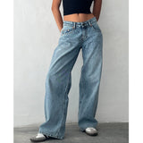 KYLETHOMASW  -  Spring and Autumn Solid Color Loose Jeans Women's Low-rise Wide-leg Pants Multi-Pocket Street Style Washed Jeans American Retro