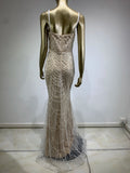 Kylethomasw Women Summer Sexy V Neck Pearl Beading Beige Maxi Long Bodycon Gowns Dress 2024 Elegant Evening Party Club Dress Vestido