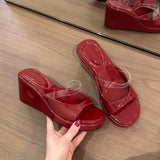 KYLETHOMASW  -  Platform Wedges Heel Women's Slippers Summer Fashion PVC Transparent Slides Ladies Comfort Open Toe Vacation Dress Shoes