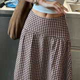 KYLETHOMASW  -  French Vintage Long Skirt For Women Casual Low Waist Plaid A Line Skirt Spring Summer Daily Commute Holiday Outfit Trend