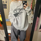 KYLETHOMASW  -  American Vintage Loose Hollow Out Knitwear Street Lazy Hiphop Printed Long Sleeve Pullover O Neck Ripped Solid Classic Sweater