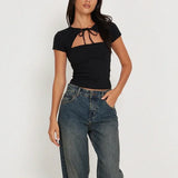 KYLETHOMASW  -  New Street Fashion Cropped Top Women's Solid Color Hollow Strap T-Shirt Cross-Border E-commerce Women's Clothing Wish