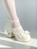 KYLETHOMASW  -  Lovely Girls Lolita Butterfly Knot High Heels Platform Shoes ,Young Women Students Cute sakura Wedding Dress Mary Janes