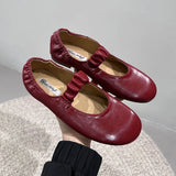 KYLETHOMASW  -  Red Fashion Pleated Women Flat With Shoes Round Toe Casual Female Shallow Footwear Slip On Ladies Mary Janes Flat Shoes New