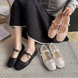 KYLETHOMASW  -  New Spring New Flat Shoes for Women Square Head Shallow Mouth Mesh Fabric Embroidery Butterfly Knot Soft Sole Single Shoe