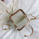 Kylethomasw Exquisite Pearl Woven Clutch Bag PROM Fashion Women's Bag Fashion Women's Shoulder Bag Wedding Party Handbag Lady Crossbody Bag