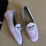 KYLETHOMASW  -  Women Suede Loafers shoes with Genuine Leather Bow Decoration Flat Shoes Comfortable Shallow Mouth Women Shoes Fashionable