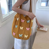 KYLETHOMASW  -  Cute Hollow Out Butterfly Knitting Bag Beach Handbag Tote Bag Beach Bag Large Capacity Bohemian Style Hollow Shoulder Bag Travel