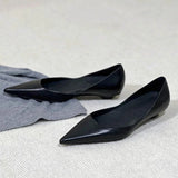 KYLETHOMASW  -  Sexy Pointed Toe Leather Flat Shoes Women Tapered Low Heel Pumps Black Shallow Mouth Design Comfort Casual Office Shoe for Women