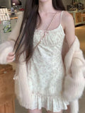 KYLETHOMASW  -  Sweet Style Pink Floral Spaghetti Strap Dress Women 2026 Spring New Elegant Slim Fit Clothes Korean Fashion Design Short Dresses