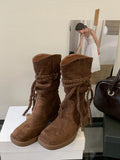 KYLETHOMASW  -  Brown Suede Boots Woman Round Toe Chunky Heels Boots Fall Winter Black  New Rocks Shoes Botas Western Cowboy Feminina
