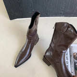 KYLETHOMASW  -  Black Pointed Toe Boots Woman Chunky Shoes Fall High Heels Brown Ankle Boots Back Zipper Ladies Shoes
