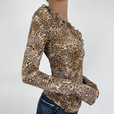 KYLETHOMASW  -  Autumn new retro leopard print long sleeved T-shirt with European and American round neck tight bottom top