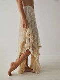 KYLETHOMASW  -  New Fashion Womens Midi Skirts Lace Elastic High Waist Skirts Spring Summer Irregular Hem Casual Skirts Hot Sale S M L