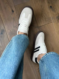 KYLETHOMASW  -  Women Genuine Leather Sneakers Round Toe Flats Mixed Colors Sewing Ladies Fashion Lace-up Shoes Spring Autumn Grey White new