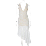 KYLETHOMASW  -  Summer Women's Sexy Deep V-neck Dress with Backless Slim Lace Dress Women Vintage Style Dresses