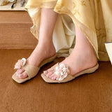 KYLETHOMASW  -  Flower Women Slippers Square Toe Flats Sandals Casual Shoes Summer 2025 Elegant Dress Shoes Slingback Slides Mujer Flip Flops
