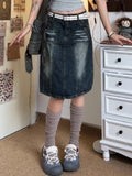 Kylethomasw   -  Summer Women Korean Midi Denim Skirt Cyber Punk Gyaru Coquette 2000s Vintage Harajuku Gothic Japanese Fashion Y2k Streetwear New