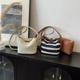 KYLETHOMASW  -  Design Stripe Knitting Bucket Bag Woven Hand Bag Beach Shoulder Bag Holiday Handbag Crossbody Purse for Women