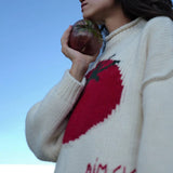 KYLETHOMASW  -  Autumn lazy style tomato pullover long sleeved knitted sweater versatile loose semi high neck niche sweater women's fashion