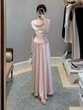 KYLETHOMASW  -  Bias Cowl Neck Maxi Skirt Set  Acetate Look Satin Co Ord Lengthened Silhouette Fluted Hem