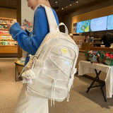 KYLETHOMASW  -  Women's Large Capacity Star Print Backpack Clear Mesh Pocket Heart Decor Adjustable Strap Casual Daily School Itabag New
