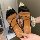 KYLETHOMASW  -  Fashion CRYSTAL Pointed Toe Women Slippers Sexy Thin High Heels Banquet Slide Shoes Summer Zapatos De Mujer