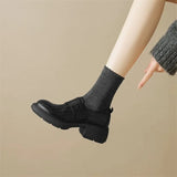 KYLETHOMASW  -  New Spring Autumn Women Pumps 2025 Fashion Round Toe Chunky Heels Loafers Casual Elegant Leather Slip On Women Mid Heels Shoes