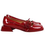 KYLETHOMASW  -  rose flower patent leather shoes woman brand designer sqaure toe pumps female thick heel button strap mary janes talons hauts
