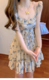 KYLETHOMASW  -  Sweet Hot Girl Beach Holiday Floral Dress Women's Summer Slim-fit Square Collar Sleeveless A-line Dress Fashion Female Clothes