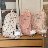 KYLETHOMASW  -  Bow Print Bag School Students Mochila High Capaci Mochilas Mujer Lightweight Backpack Bolsas Feminina Corduroy Bags for Woman