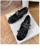 KYLETHOMASW  -  silver glitter ballet flats women round toe riband cross-tied bow ballerina shoes crystal wedding bridesmaid flats shoes size 43