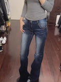 KYLETHOMASW  -  Dark Blue Retro Y2K 2000s Flared Jeans Slim Casual Denim Long Pants Straight Cut Women's Summer Pants Korean Clothing
