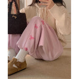 KYLETHOMASW  -  Harajuku Fleece Sweatpants Women Pink Bow Print Joggers Streetwear Black Wide Leg Pants Winter Korean Thick Baggy Trousers