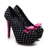 KYLETHOMASW  -  Spring Autumn New Women's Pumps Sweet Bow Polka Dot High-Heeled Single Shoes Round Toe Thin Heels Plus Size Women Shoes 슬리퍼