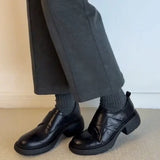 KYLETHOMASW  -  New Spring Autumn Women Pumps 2025 Fashion Round Toe Chunky Heels Loafers Casual Elegant Leather Slip On Women Mid Heels Shoes