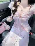KYLETHOMASW  -  French Style Elegant Party Strap Long Dress Women Beautiful 3D Floral Spaghetti Dresses Seaside Vacation Pink Fitted Outfits New